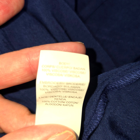 Lucky Brand Blouse Size S Navy Embelished Tunic Top Rayon Peasant NWT - Picture 10 of 10